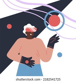 Metaverse technology future concept. People Flat vector. VR virtual digital reality cyber metaverse simulation Innovation connection global blockchain experiences network futuristic.