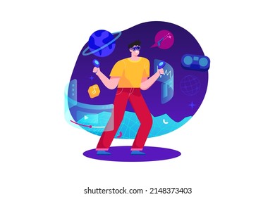Illustrationskonzept für Metaverse Technology. Flache Illustration einzeln auf weißem Hintergrund