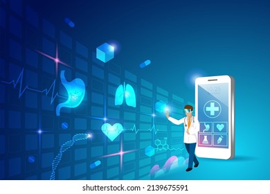 Metaverse technology in medical and healthcare, Doctor experience 3D virtual reality on smartphone, learning, analysing and diagnosis human organs health problem environment interface.