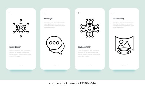 Metaverse thin line icons set: social network, messenger, cryptocurrency, virtual reality. Pixel perfect, editable stroke. Vector illustration.