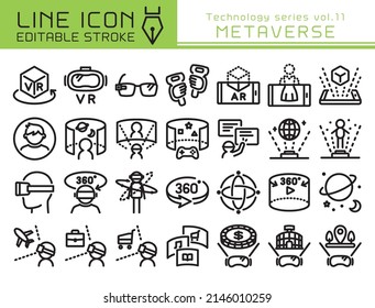 Juego de iconos de vector de metaverse. Icono de línea modificable.