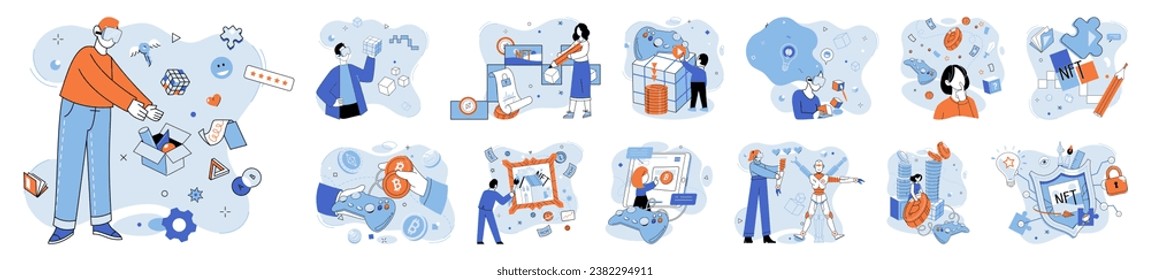 Metaverse vector illustration. Augmented reality enhances our perception world by overlaying digital elements onto reality VR Virtual Reality technology transports users to simulated environments
