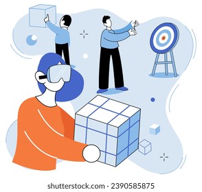 Metaverse vector illustration. Digital technology enables virtuality within metaverse, blurring line between reality and imagination The metaverse concept drives innovation in digital technology