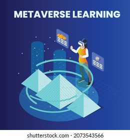 Metaverse virtual history school 3d isometric vector illustration concept for banner, website, landing page, ads, flyer template
