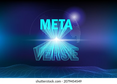 Metaverse, virtual reality, augmented reality and blockchain technology, user interface 3D experience. Word metaverse in futuristic environment universe background.