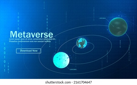 Metaverse, realidad virtual, realidad aumentada y tecnología blockchain. Mundo digital Metaverse, interfaz futurista inteligente, fondo tecnológico, Ilustración vectorial