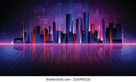 Metaverse, virtual reality, augmented reality and blockchain technology, user interface 3D experience. Word metaverse with smart city in futuristic environment background.