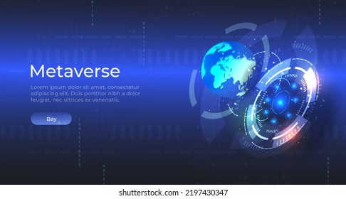 Metaverse, virtual reality, augmented reality and blockchain technology. Metaverse digital world, smart futuristic interface, technology background, Vector Illustration	
