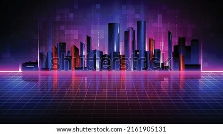 Metaverse, virtual reality, augmented reality and blockchain technology, user interface 3D experience. Word metaverse with smart city in futuristic environment background.