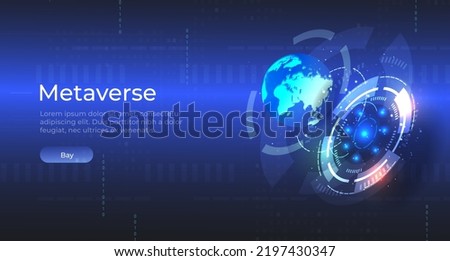 Metaverse, virtual reality, augmented reality and blockchain technology. Metaverse digital world, smart futuristic interface, technology background, Vector Illustration	
