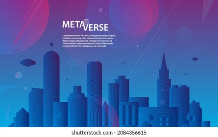 Metaverse virtual reality city concept and futuristic background vector illustration.