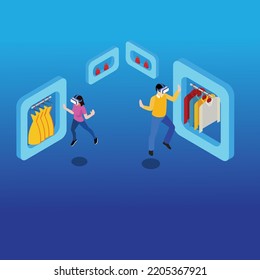 Metaverse Virtual Reality-Shopping 3d-isometrische Vektorgrafik-Konzept für Banner, Website, Landing-Page, Anzeigen, Flyer-Vorlage