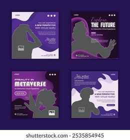 Metaverse virtual reality technology  workshop social media post banner set template