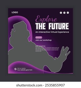 Metaverse virtual reality technology  workshop social media post banner set template