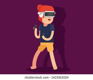 Metaverse Virtual Reality Technology of a young woman with VR headset and controller