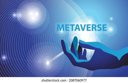 Metaverse, virtual reality touch, augmented reality technology and blockchain technology, metaverse word in futuristic environment universe background. modern technology concept.