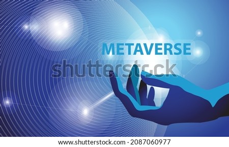 Metaverse, virtual reality touch, augmented reality technology and blockchain technology, metaverse word in futuristic environment universe background. modern technology concept.