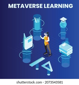 Metaverse virtual school 3d isometric vector illustration concept for banner, website, landing page, ads, flyer template