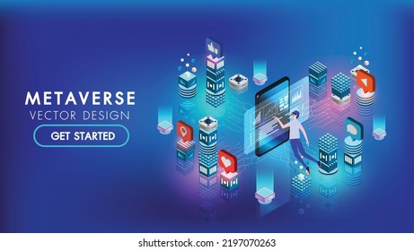 Metaverse VR flyer banner abstract technology background Hi-tech communication concept, technology, digital business, innovation, science fiction scene vector illustration with copy-space.