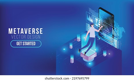 Metaverse VR flyer banner abstract technology background Hi-tech communication concept, technology, digital business, innovation, science fiction scene vector illustration with copy-space.