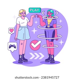Metaverse. VR futuristic technology. Digital environment or online virtual platform. Character in augmented reality and cyberspace. Flat vector illustration
