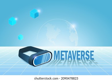 Metaverse and VR goggle glass. Virtual reality, augmented reality and blockchain technology, user interface 3D experience with metaverse equipment device.