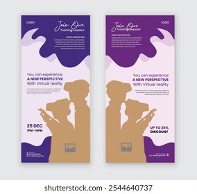 Diseño de tarjeta de estante de promoción de Metaverse Workshop o programa de patio de realidad virtual DL Flyer, Plantilla de diseño, diseño de concepto de folleto de caja de VR