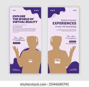 Metaverse Workshop Promotion Rack Card Design or Virtual Reality Playground Schedule DL Flyer, Design Template, VR Box Leaflet concept layout