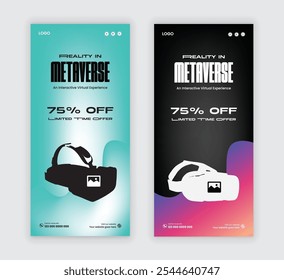Diseño de tarjeta de estante de promoción de Metaverse Workshop o programa de patio de realidad virtual DL Flyer, Plantilla de diseño, diseño de concepto de folleto de caja de VR