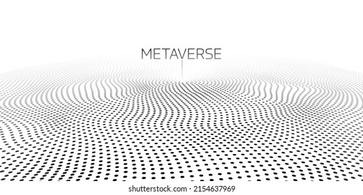 Metaverse Weltkarte Welt-Karte schwarze Punkte Muster gewellt einzeln auf weißem Hintergrund in Konzept Metaverse, virtuelle Realität, erweiterte Realität und Blockchain-Technologie.