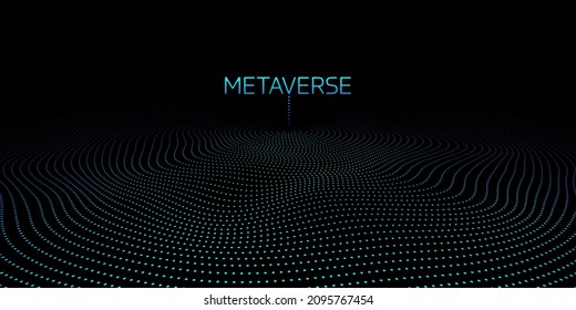 Metaverse world map globe blue light dots pattern wavy background in concept Metaverse, virtual reality, augmented reality and blockchain technology.