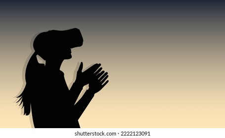 Metaverse's digital cyberspace technology depicts a dark silhouette of a woman and a woman wearing augmented reality glasses. vector illustration