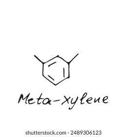 meta-xylene molecule formula. Hand drawn imitation of metaxylene structural model, chemistry skeletal formula, sketchy vector symbol