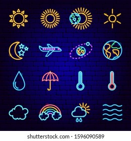 Metcast Neon Icons. Vector Illustration of Weather Promotion.