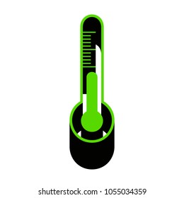 Meteo diagnostic technology thermometer sign. Vector. Green 3d icon with black side on white background. Isolated.