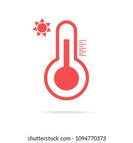 Meteo diagnostic technology thermometer sign. Red icon with flat style shadow path. Eps 10

