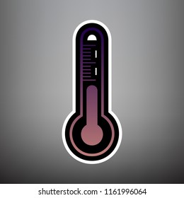 Meteo diagnostic technology thermometer sign. Vector. Violet gradient icon with black and white linear edges at gray background.