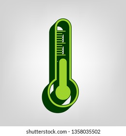 Meteo diagnostic technology thermometer sign. Vector. Yellow green solid icon with dark green external body at light colored background.