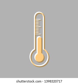 Meteo diagnostic technology thermometer sign. Emboss effect with light orange icon on gray background.