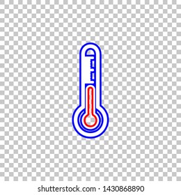 Meteo diagnostic technology thermometer sign. Red, white and contour icon at transparent background. Illustration.