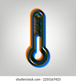 Signo del termómetro de la tecnología de diagnóstico metafísico. Icono marcado en colores naranja, azul y lavanda antigua en fondo gris. Ilustración.