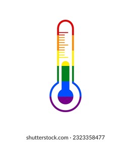 Meteo diagnostic technology thermometer sign. Rainbow gay LGBT rights colored Icon at white Background. Illustration.