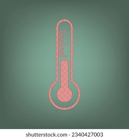 Signo del termómetro de la tecnología de diagnóstico metafísico. Icono de albaricoque con motivos gráficos de parqué rojo ladrillo en un fondo de Ebony. Feldgrau. Verde. Ilustración.