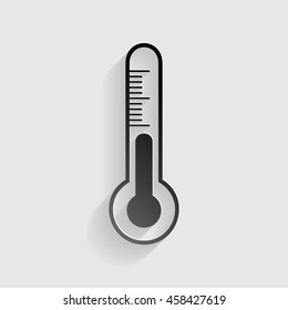 Meteo diagnostic technology thermometer sign. Black paper with shadow on gray background.