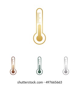 Meteo diagnostic technology thermometer sign. Metal icons on white backgound.