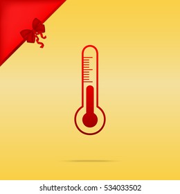 Meteo diagnostic technology thermometer sign. Christmas design red icon on gold background.