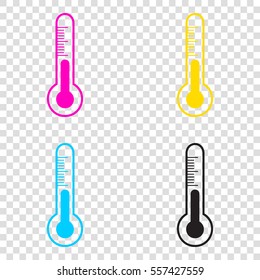 Meteo diagnostic technology thermometer sign. CMYK icons on transparent background. Cyan, magenta, yellow, key, black.