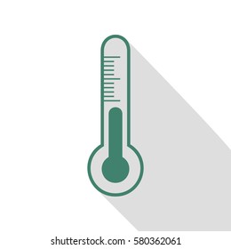 Meteo diagnostic technology thermometer sign. Veridian icon with flat style shadow path.
