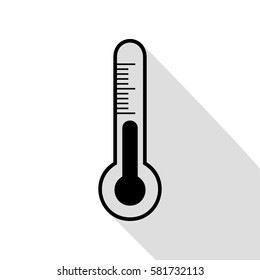 Meteo diagnostic technology thermometer sign. Black icon with flat style shadow path.