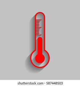 Meteo diagnostic technology thermometer sign. Vector. Red icon with soft shadow on gray background.